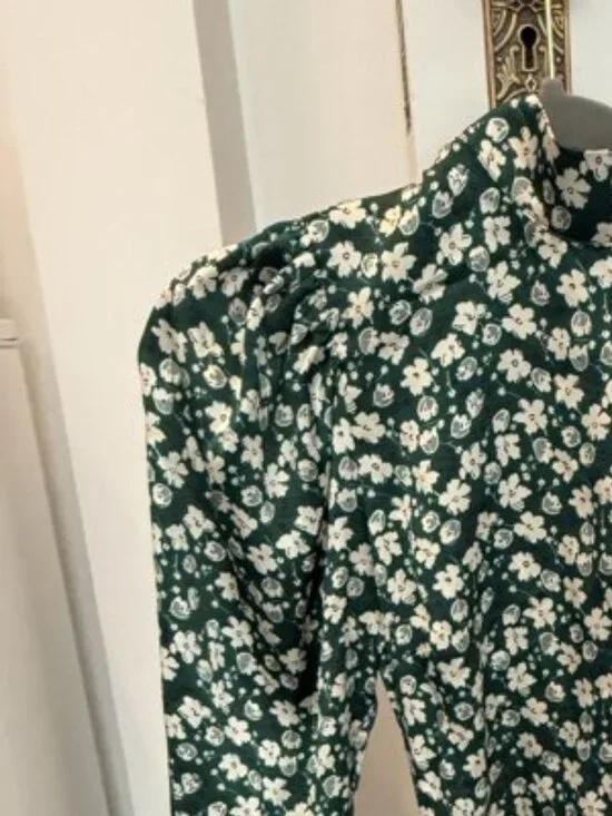 Reformation Green Floral Long Sleeve Midi Dress | Size 6 - Picture 2 of 4